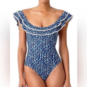 NEW Anne Cole Flounce One Piece Swimsuit Blue - Size 4